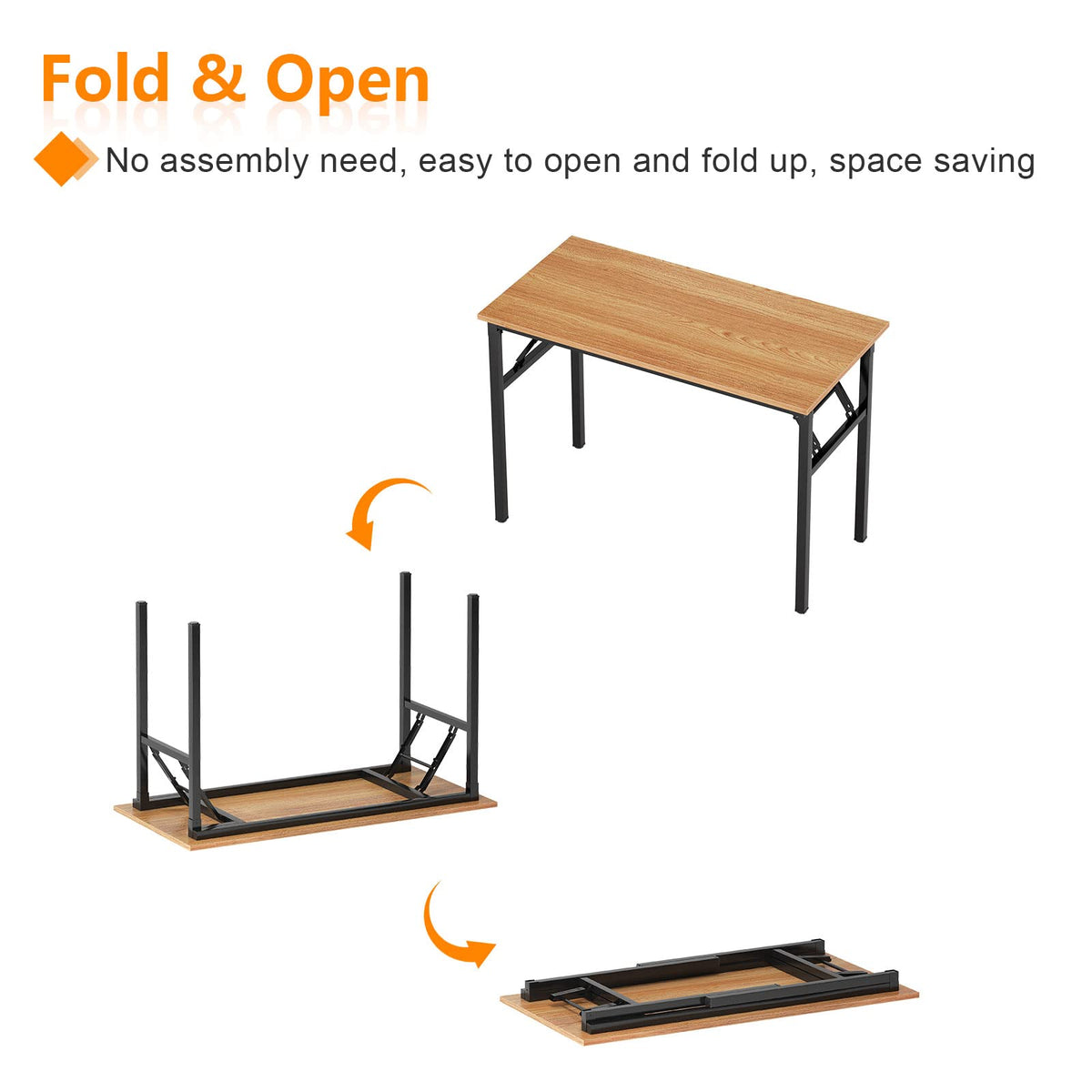 Need Folding Computer Desk - 31.5 Inch Foldable Office Writing Work Study Kids Student Teacher Home Bedroom Table for Small Space, Teak & Black