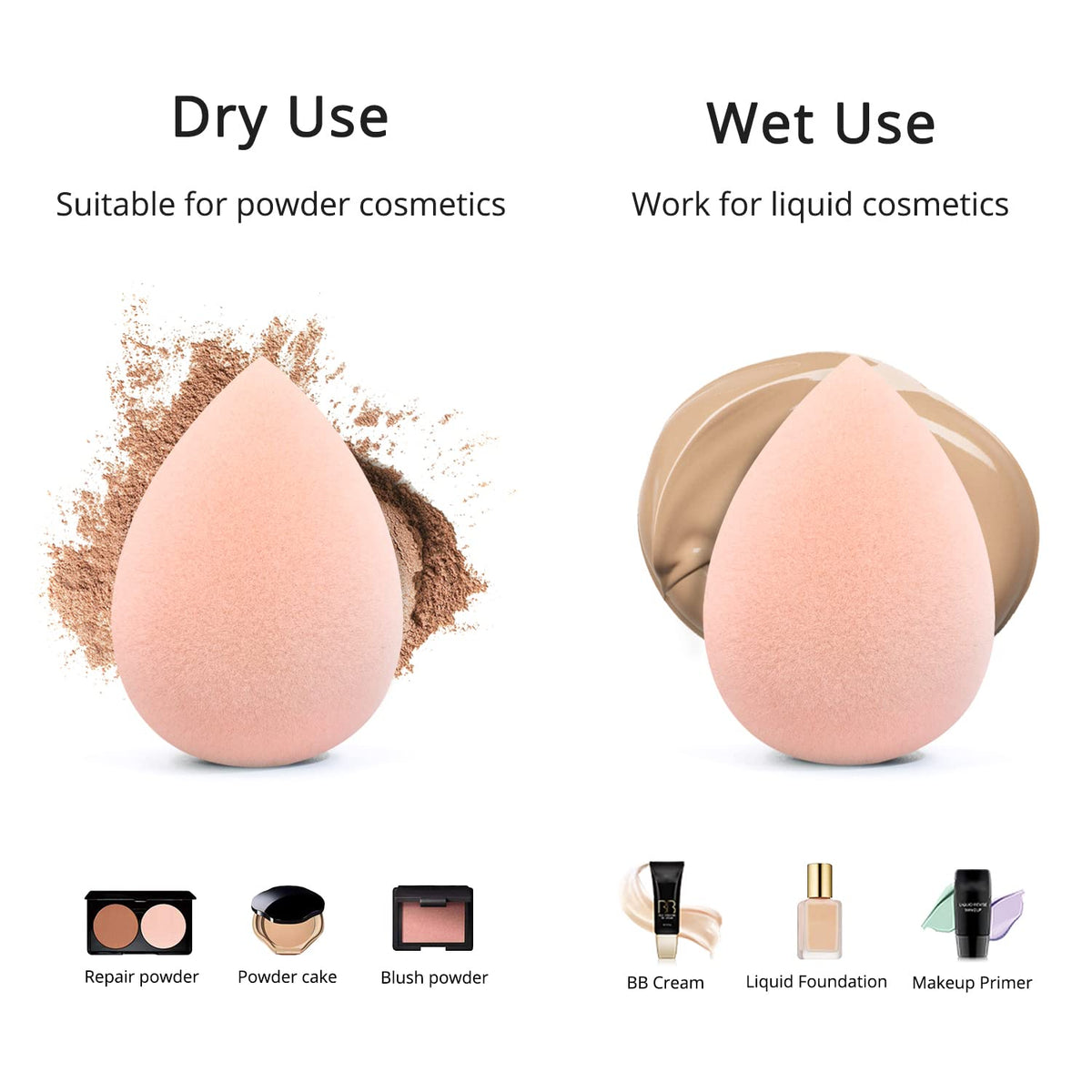 BEAKEY Makeup Sponge Set, Foundation Blending Sponge, Beauty Sponges Flawless for Liquid, Cream, and Powder, Microfiber Latex-Free and Vegan Boun Boun Sponges, 5 Pcs Pink Makeup Sponges