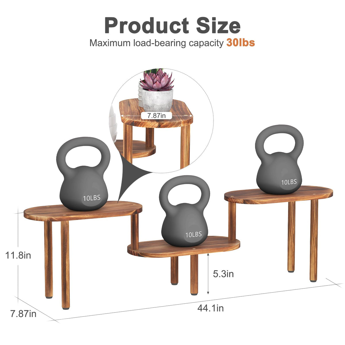 Jotboom Concave Plant Shelf Indoor,3 Tiers Deformable Oval Plant Stand,Long Flower Pot Stand for Multiple Plants,Low Plant Holder for Patio Balcony Living Room Office