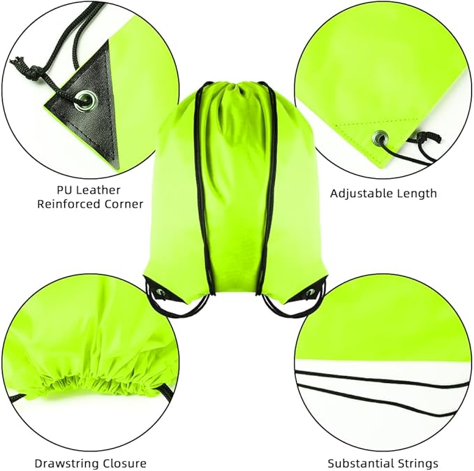 GoodtoU Drawstring Bags, Drawstring Backpack for Sport, Traveling, Team (60Pcs, Fluorescent Green)