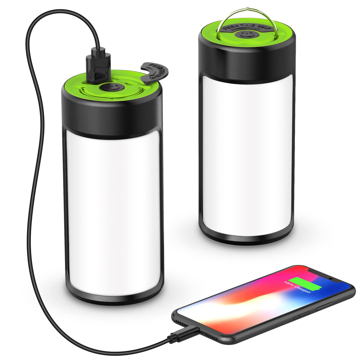 LED Camping Lantern, CT CAPETRONIX Rechargeable Camping Lights with 400LM 5 Light Modes, Battery Powered LED Lantern for Power Outage Emergency Hurricane Camping Gear(2 Pack, Black & Lake Blue)