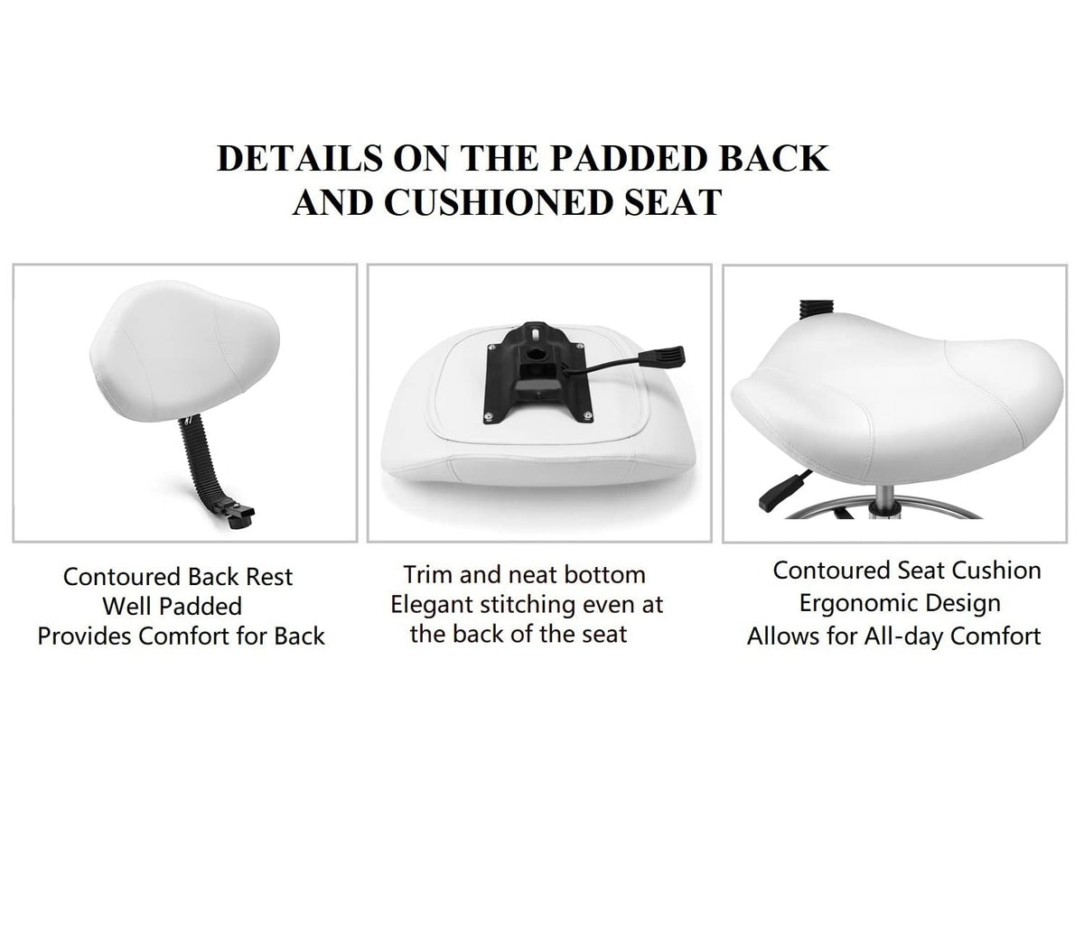 Kaleurrier Ergonomic Drafting Chair with Back Support,Multi-Functional Height Adjustable Swivel Rolling Stool,Multi-Purpose Home Office Desk Chair (White)