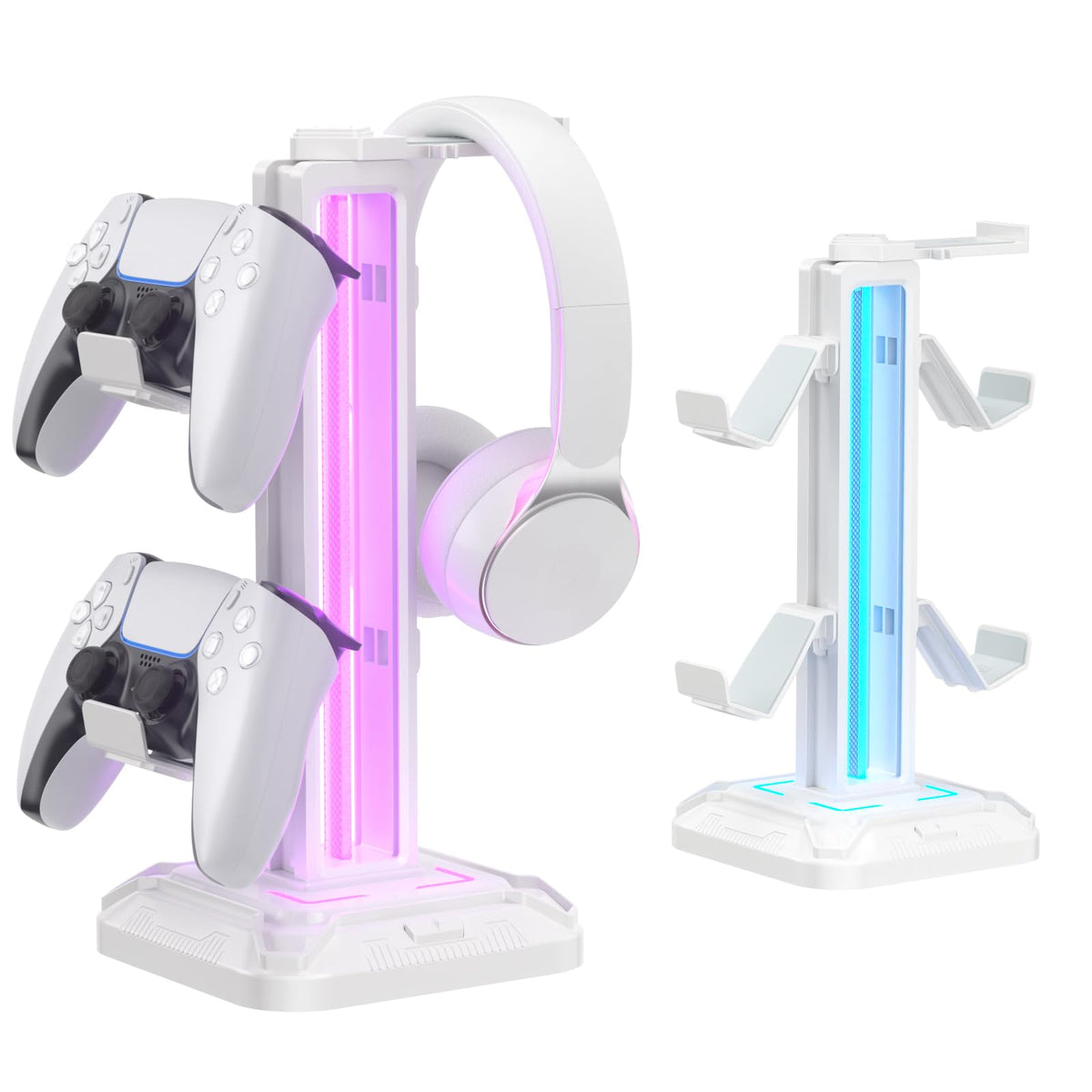 KDD RGB Headset Stand with 9 Light Modes - Controller Holder for Desk - Rotatable Headphone Stand & Detachable Controller Hook for PC Earphone Accessories(White)