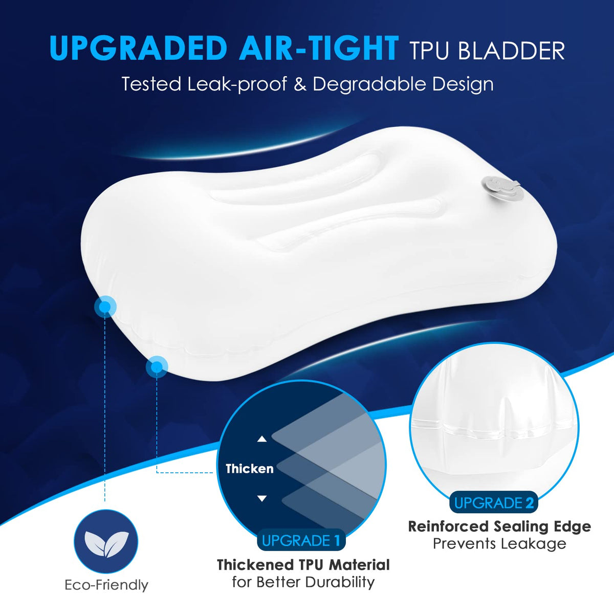 Hikenture Ultralight Inflatable Washable Pillow with Removable Cover for Neck Lumber Support - Upgrade Backpacking Pillow for Camping, Travel, Hiking, Backpacking (Blue)