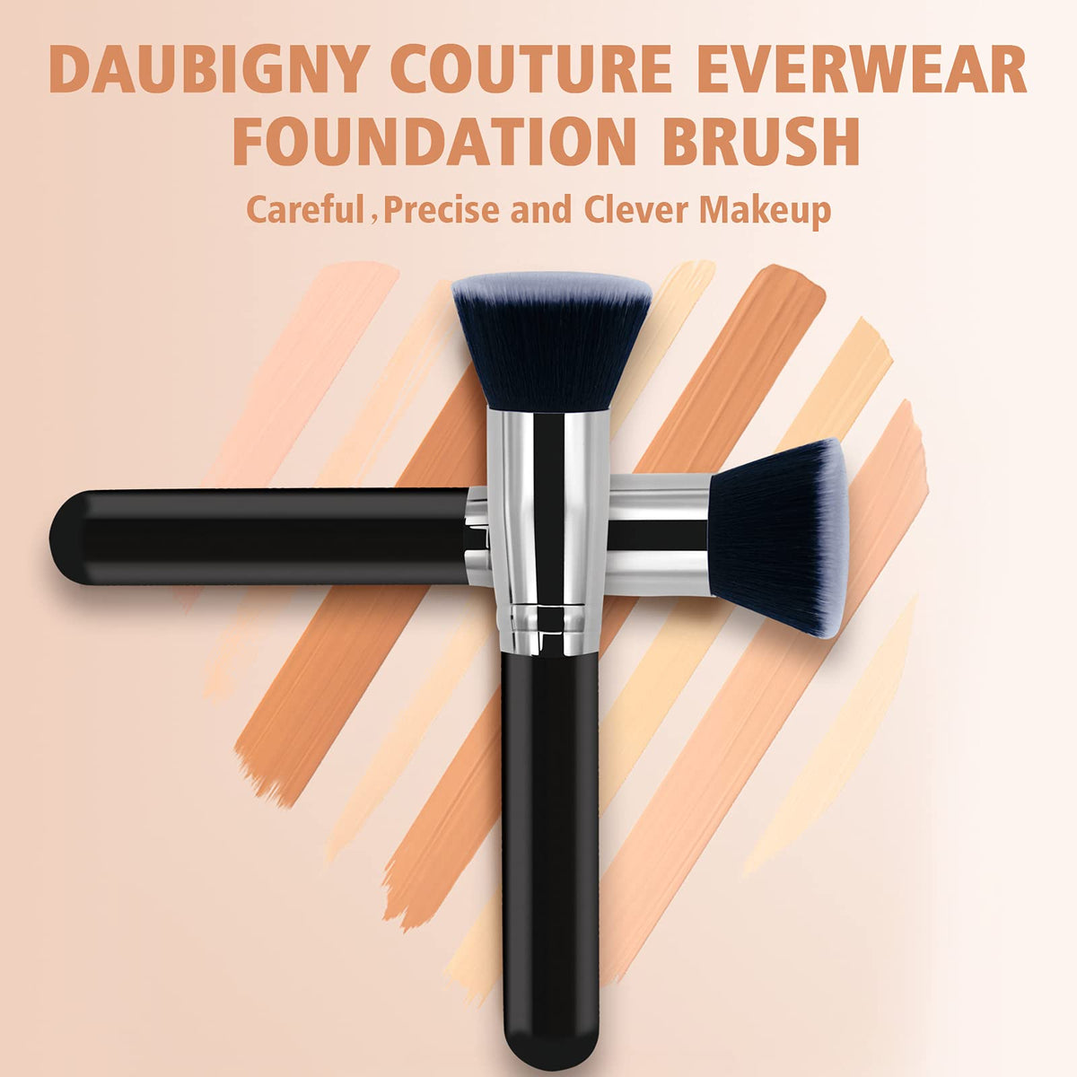 Makeup Brush Daubigny Flat Top Foundation Brush for Liquid Makeup Premium and Professional Make Up Foundation Brush Perfect for Mineral Foundation Highlight Flawless Powder Buffing Blending (Black)