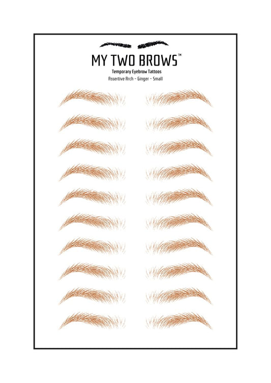 (10 pairs) Ginger Temporary Eyebrow Tattoo - Small Size - Waterproof & Smudgeproof - Assertive Arch Style Eyebrow Stickers - Sheet Lasts up to 30 Days - Won't Work on Existing Brows