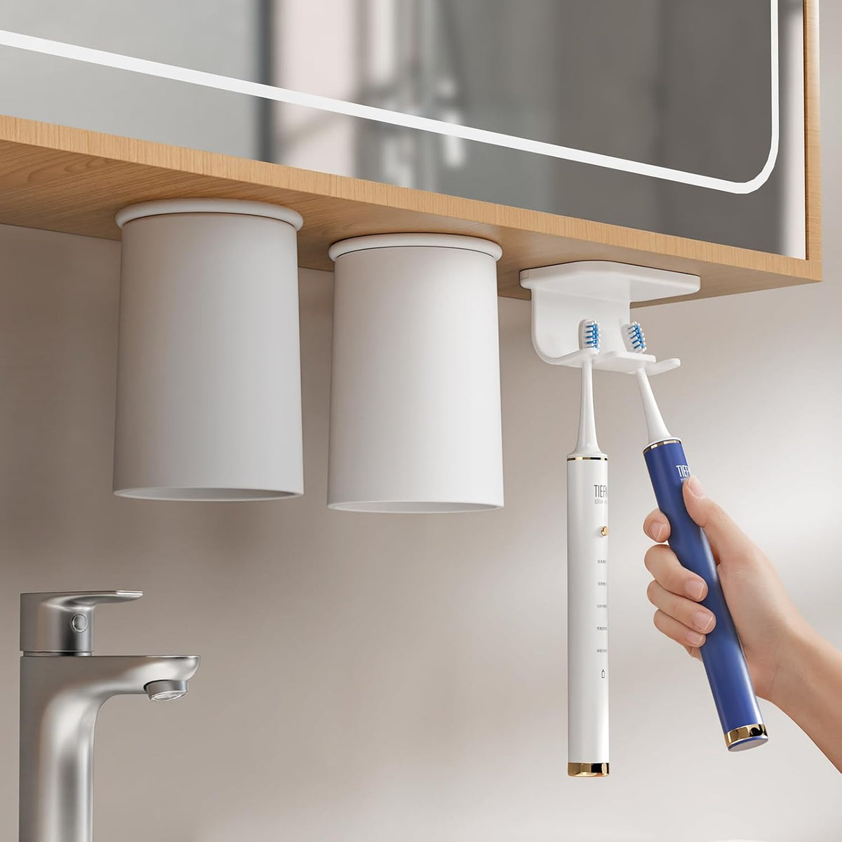 Toothbrush Holders for Bathroom【Innovation Magnetic Inverted Design】 Toothbrush Holders Wall Mounted with Bathroom Tumbler Toothbrush Cup for Bathroom Cabinet Storage