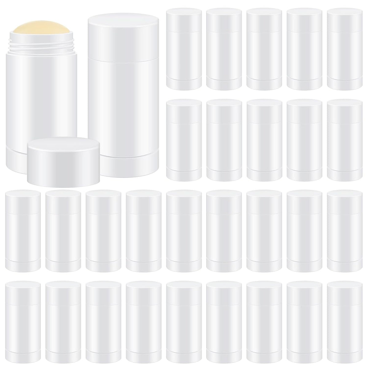 30 Pcs Empty Deodorant Containers Twist up Filling Stick Plastic Deodorant Container Refillable Bottles Bottomfill Round Lip Balm Tubes for Homemade DIY Lipstick Crayon(30 ml,White)