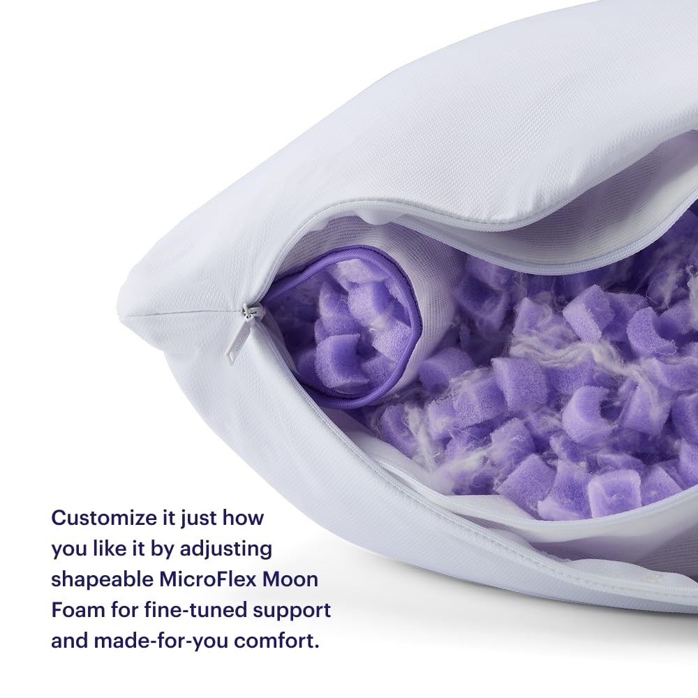 Purple Freeform Pillow - Standard Size, Customizable Support with GelFlex Grid & MicroFlex Moon Foam - Pressure Relief, Cooling, Extra Filling & Adjustable Height