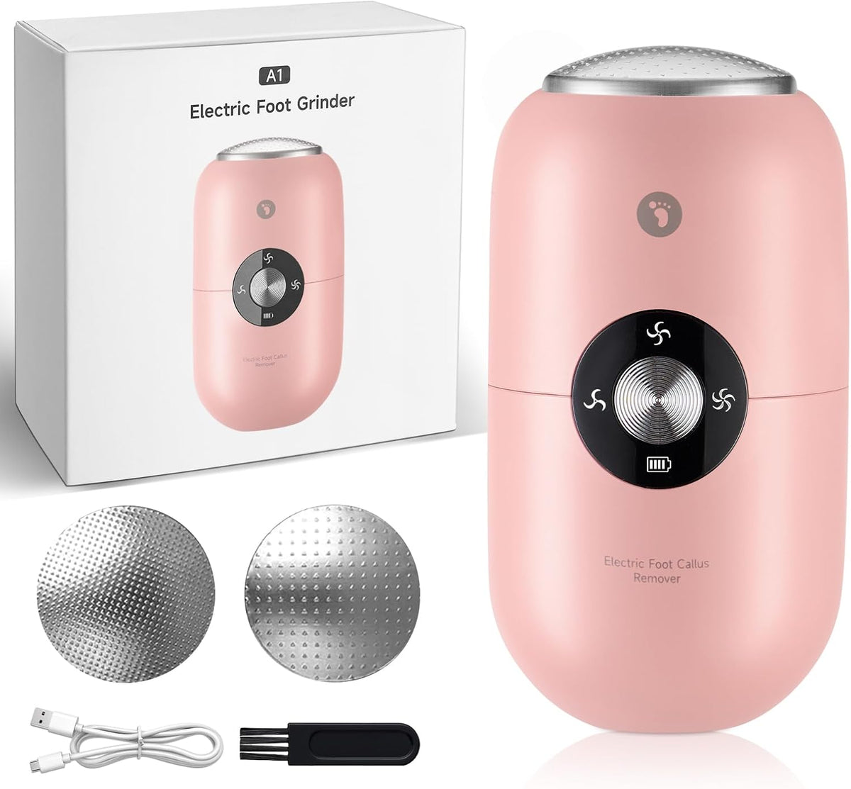 Quaferen Foot Callus Remover Electric Callus Remover for feet Rechargeable Foot File Pedicure Tools with Stainless Steel Head IPX6 Waterproof Foot Scrubber for Dead Hard Cracked Dry Skin (Pink)
