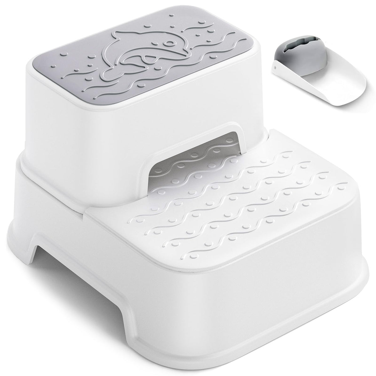 MangoHood Step Stools for Kids - Double up Toddlers Stool Multifunctional Toilet Stepping Stool for Kids Anti-Slip Step Stool for Bathroom Sink, Potty Training, Kitchen (White-1Pack)