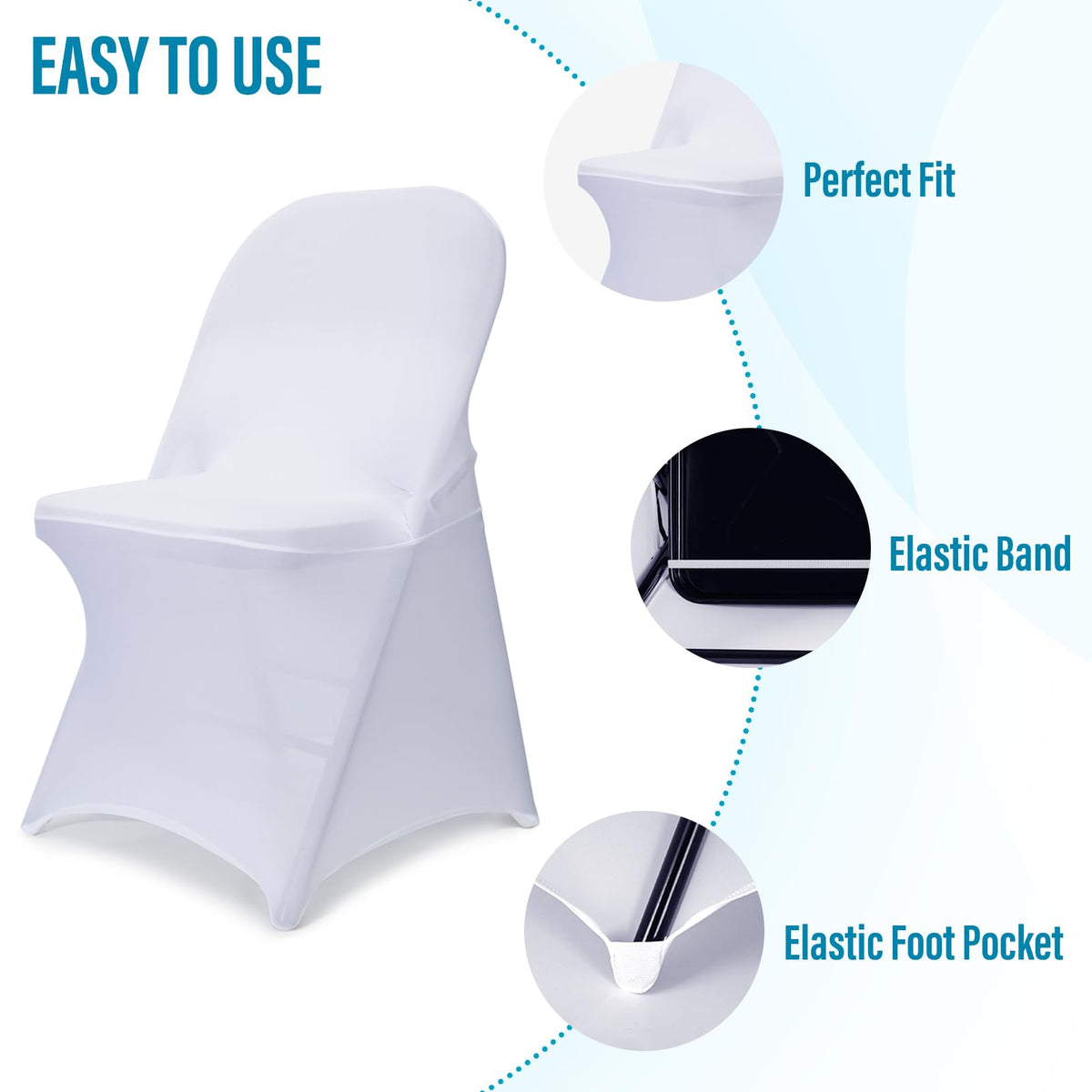 LEBENGURU Stretch Spandex Folding Chair Covers 30PCS, Universal Elastic Fitted Chair Cover Protector for Wedding, Party, Banquet, Holidays, Celebration, Decoration (White)