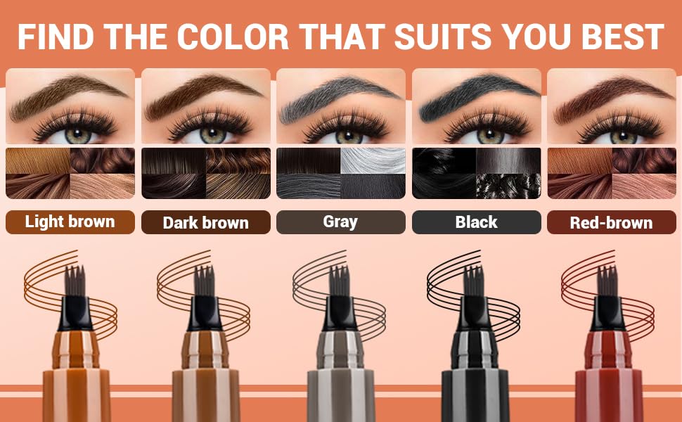 2025 New Magic Eyebrow Pencil, 3D Waterproof 4 Tipped Precise Brow Pen Microblading Eyebrow Pencil Contouring Pen Fine Stroke Microblading Creates Natural (Gray Brown)