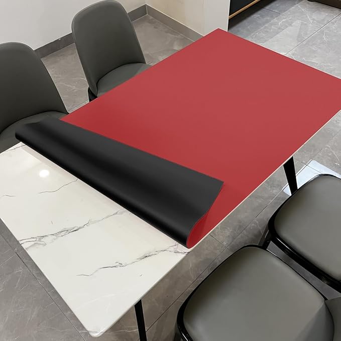 Leather Table Pad,1.8mm Thick,40x90 Inch,Dining Table Pad,Table Pads for Dining Room Table Rectangular,Table Protector for Dining Room Table,Dining Table Cover(Black+Wine Red,40x90)