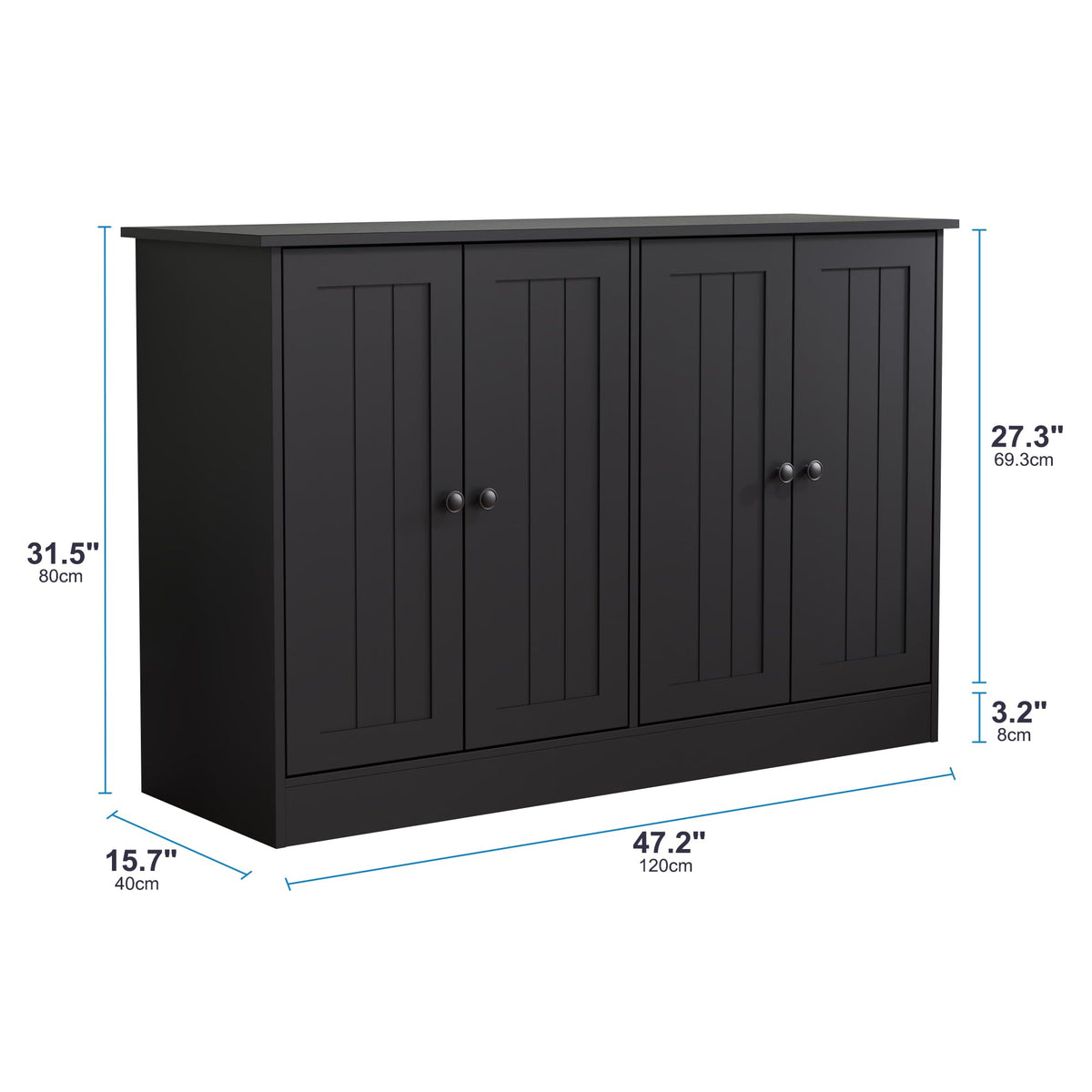 Furnify Sideboard Buffet Cabinet with Storage, 47" W Kitchen Storage Cabinet with 4 Doors, Modern Farmhouse Coffee Bar Station Wood Kitchen Table for Living Room Dining Room, Black