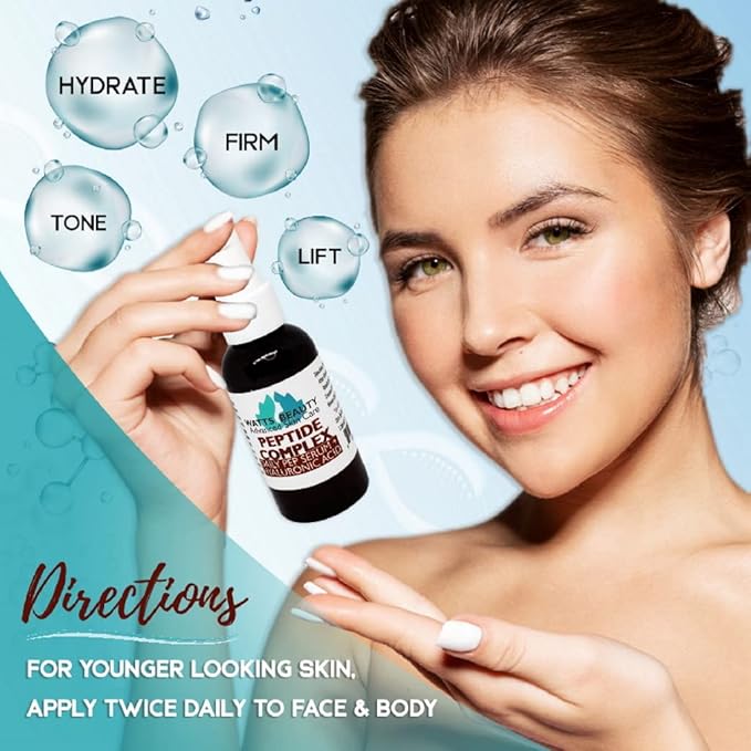 Peptide Anti-Aging Face Serum - Hyaluronic Acid and Collagen Boosting Daily Face Care Polypeptide Complex with L-Arginine Firms Wrinkles and Boosts Collagen in 2 oz Pump Bottle