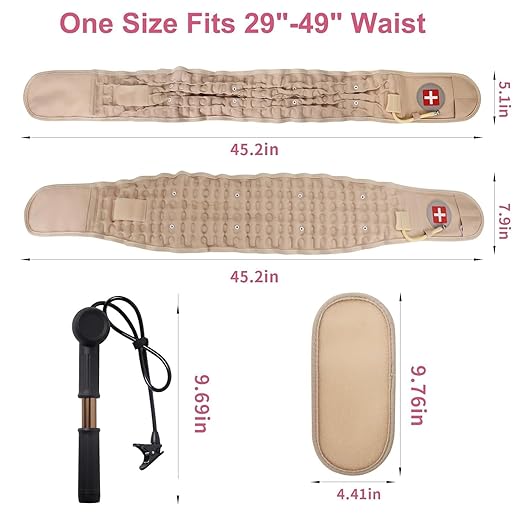 Decompression Back Belt for Lower Back Pain Relief and Lumbar Support, Spinal Decompression Belt for Woman and Men, One Size Fits 29-49 inches Waist, Decompression Back Brace for Sciatica (Beige)