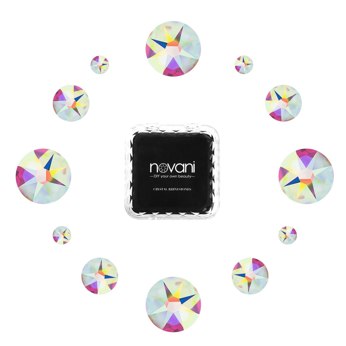 Novani Crystal AB Rhinestones Flat Back Round Rhinestone Style 2088 Sparkly Crystal Gemstones for Nail Art and Crafting,Mix Size(SS6-SS40)