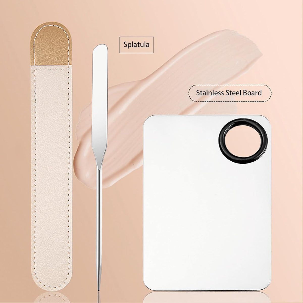 Makeup Spatula Set Stainless Steel, Make Up Tools Mini Mixing Tray with Finger Ring, Makeup Paint Palette, Pack of 3