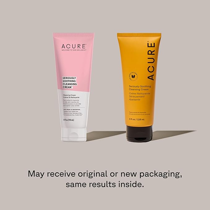 Acure Seriously Soothing Cleansing Cream - Gentle Hydrating & Exfoliating Face Wash, Daily Facial Cleanser for Women & Men with Chamomile & Sunflower Amino Acids, Sulfate Free, Vegan - 4 fl oz