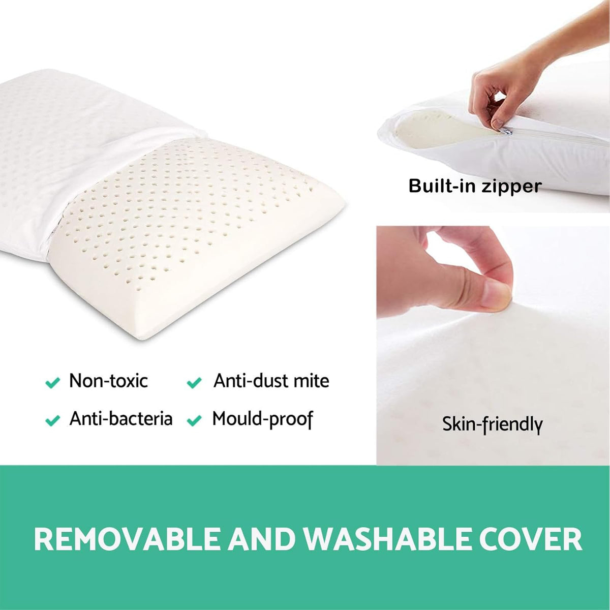 Miebeiea 100% Natural Talalay Latex Pillow for Sleeping with Removable Cotton Cover, Premium Soft Bed Pillow Helps Relieve Pain and Pressure, Suitable for Side Back or Stomach Sleepers