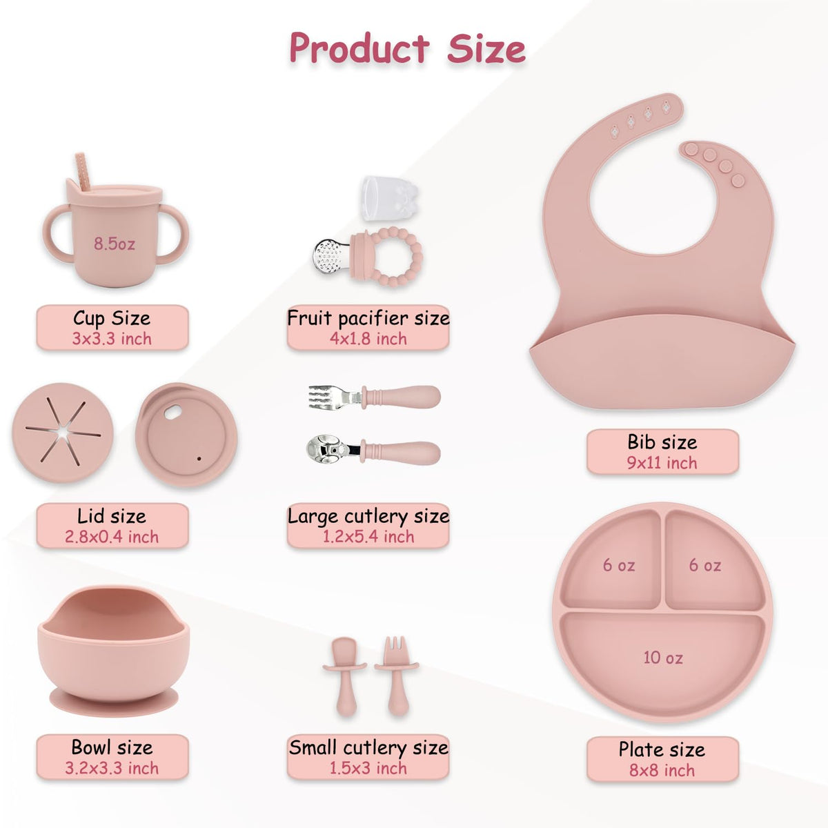 kitchengoodsdude Baby Silicone Feeding Set 16PCS Baby Self Toddler Led Weaning Utensils Sets with Suction Bowl and Plate 2 Set of Baby Spoons and Forks Adjustable Bid, Sippy Cup with Straw and 2 Lids