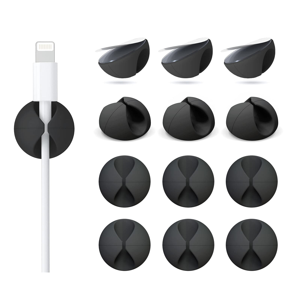18 Pack Mini Cable Clips, Znben Cord Organizer Holder Adhesive Cord Management Charger Wire Holder Clips for Desk, Home, Office, Car, Cubicle, Nightstand Black