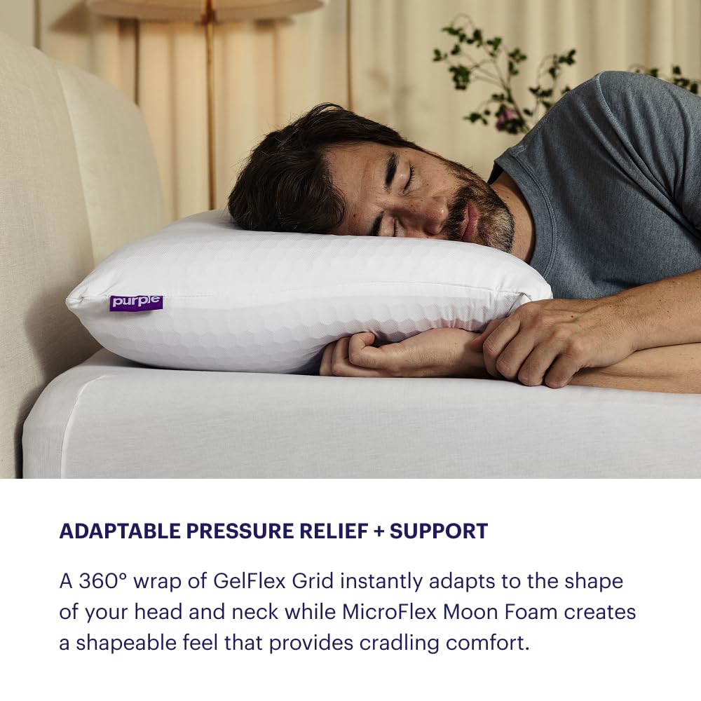 Purple Freeform Pillow - Standard Size, Customizable Support with GelFlex Grid & MicroFlex Moon Foam - Pressure Relief, Cooling, Extra Filling & Adjustable Height
