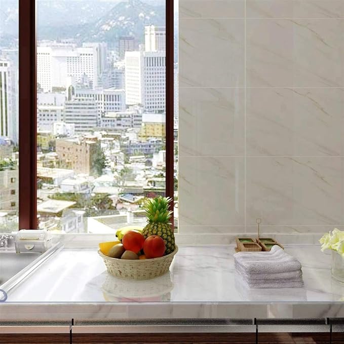 NECAUX Custom 42 x 91 Inch Clear Table Cover Protector, 1.5mm Thick Wood Grain Transparent Table Pad Non-Slip Tablecloth Plastic Protective Pad for Dining Room Table, Conference Table