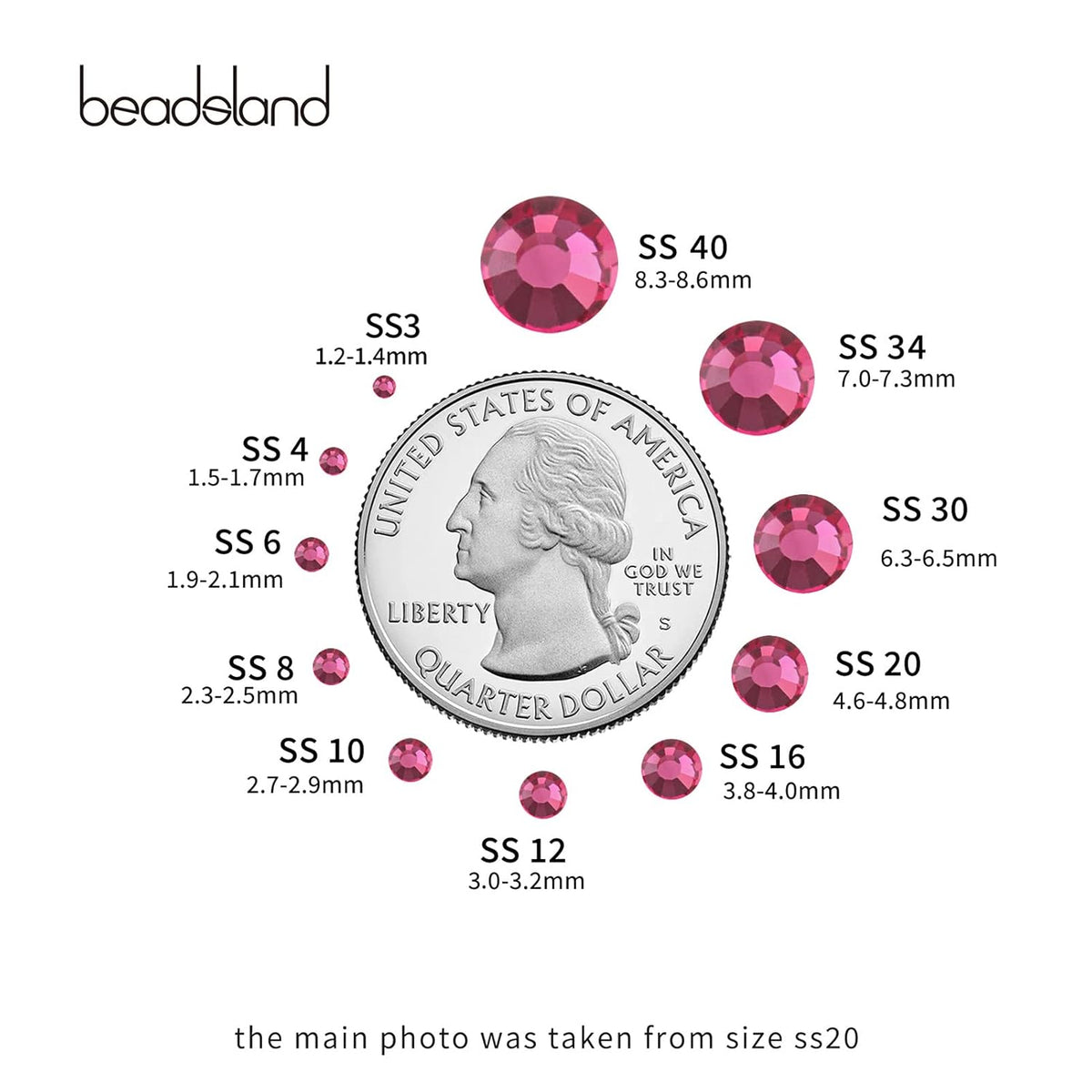 beadsland 1440pcs Flat Back Crystal Rhinestones Round Gems for Nail Art and Craft Glue Fix,Rose(SS10(2.7-2.8mm))