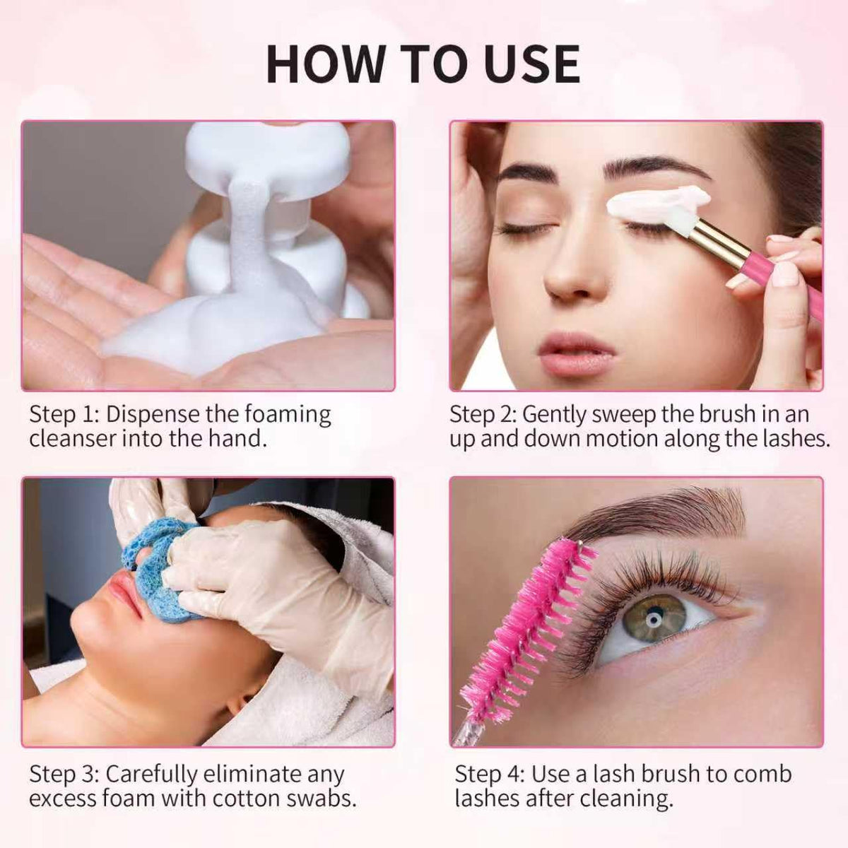 50 Pcs Lash Shampoo Bottle Brushes Set 10 Empty Foam Pump Dispensers 10 Label Stickers 10 Mascara Wands Tubes 10 Cleansing Brush 10 Bag for Eyelash Extensions Aftercare(Rose Red)