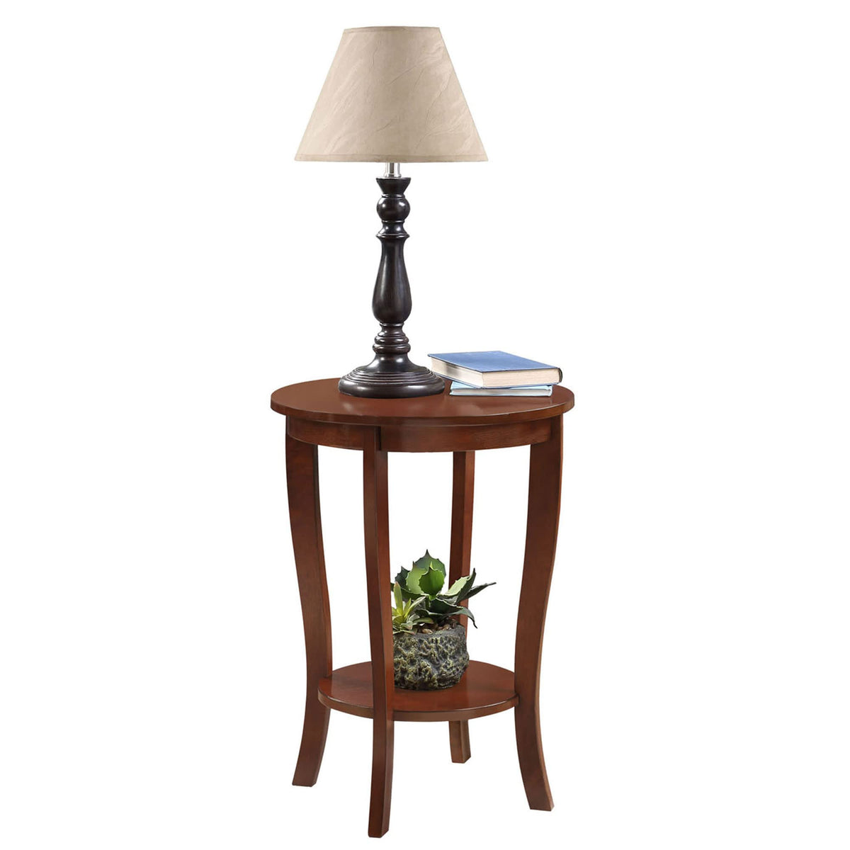 Convenience Concepts American Heritage Round End Table with Shelf, Espresso