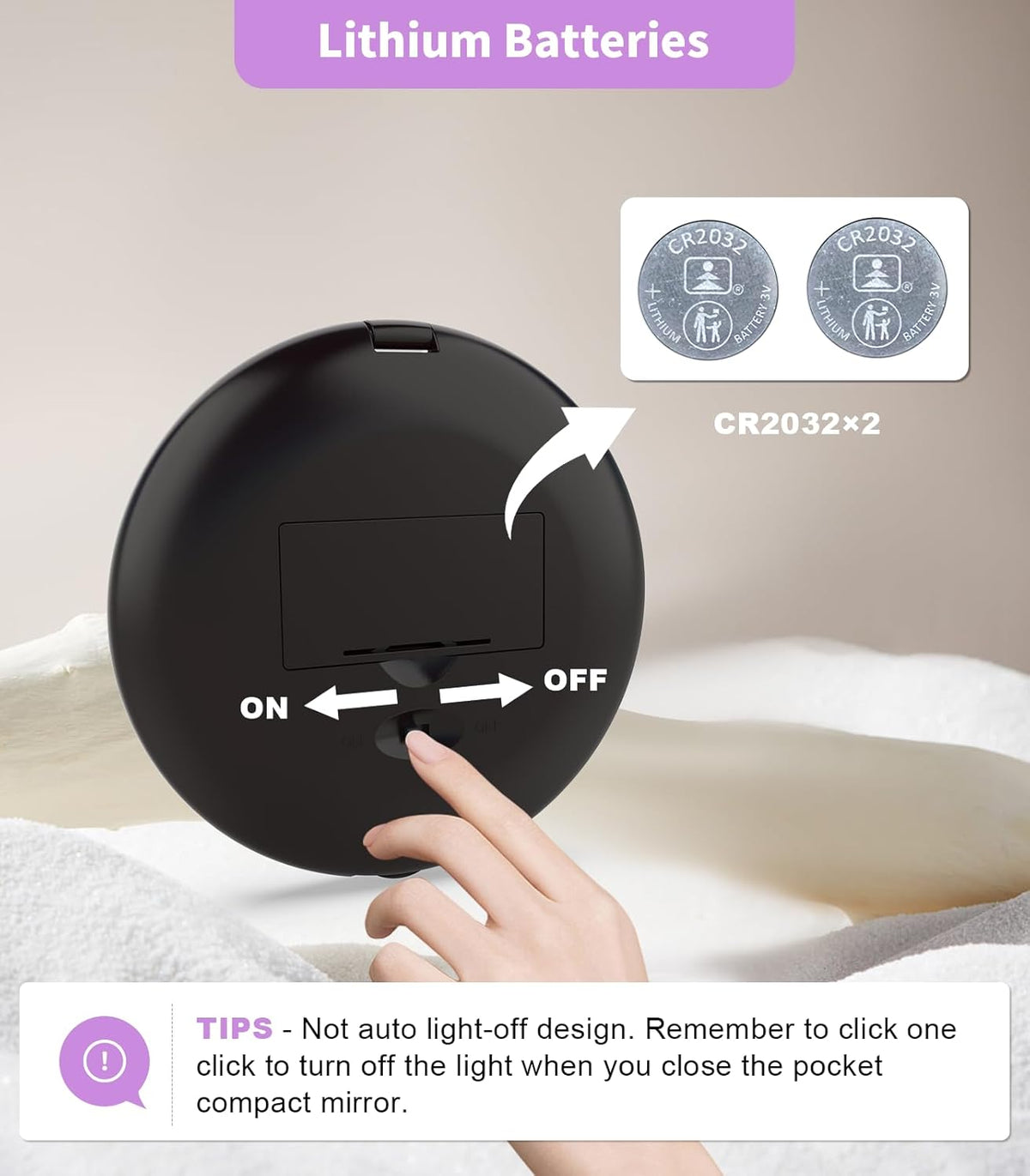 WOBSION Travel Compact Mirror,Portable 1x/10x LED Makeup Mirror with Magnification,Handheld 2-Sided Pocket Mirror, 3.5in Small Mirror for Purse,Handbag,Gift,Black