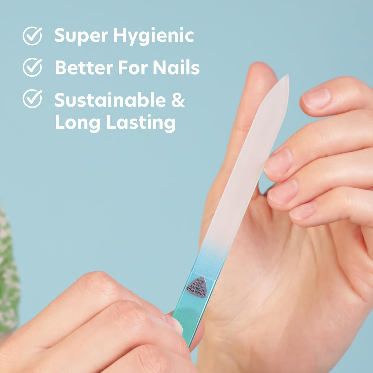 Bona Fide Beauty Glass Nail File with Case (Aqua) - 1 Piece Luxurious Gifts for Women, Crystal Etched Nail File for Natural Nails