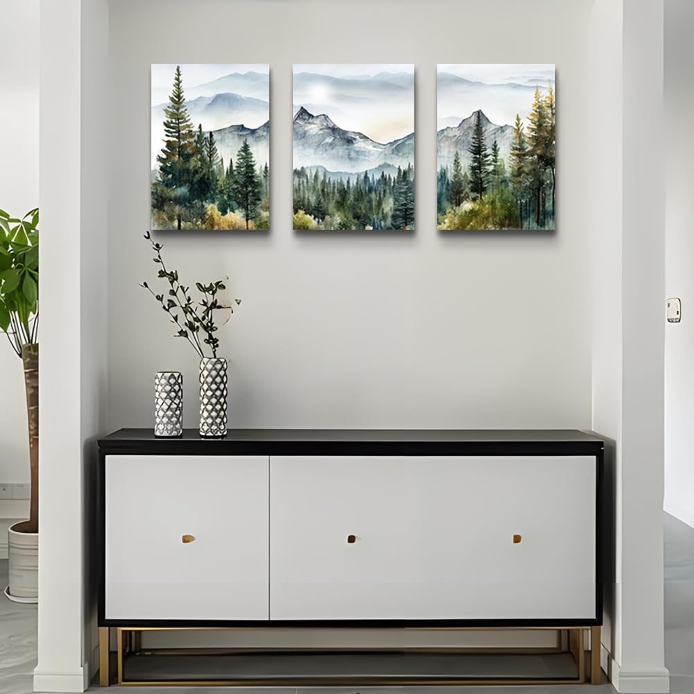 DZRWUBHS Large Wall Art for Living Room Wall Decor for Bedroom Office Decor Abstract Mountain Forest Landscapes Ink Painting Framed Canvas Art Prints Ready to Hang Wall Pictures Modern Home Decor