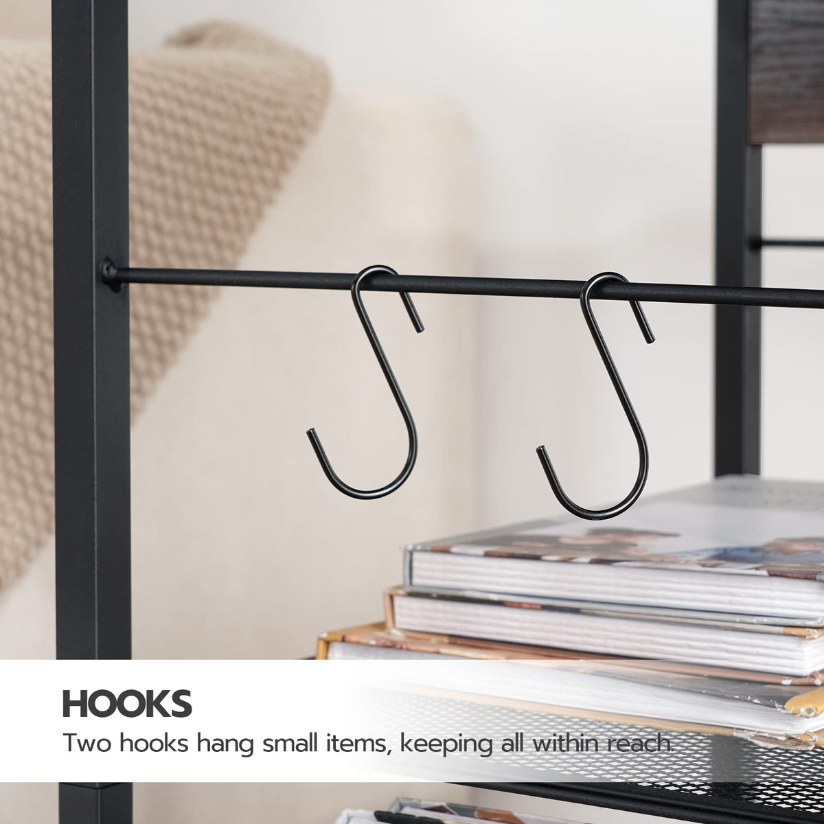 HOOBRO Industrial Printer Stand, 3-Tier Mobile Printer Table, Rolling Cart with Power Outlets and USB Ports, Home Printer Stand with 2 Hooks, for Office, Living Room, Rustic Brown BF22UPS01