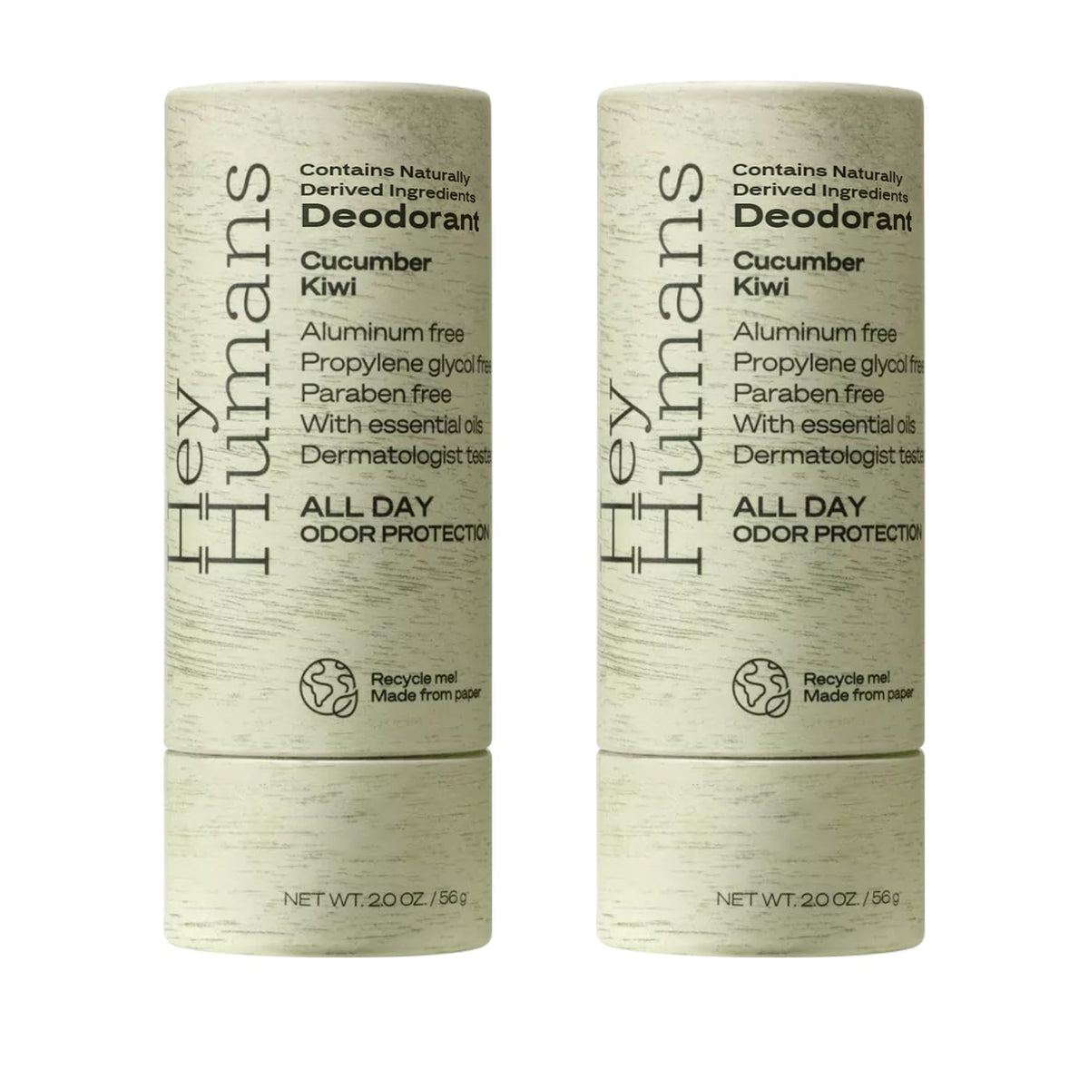 Hey Humans Deodorant, Aluminum Free Deodorant for Women and Men, Contains Naturally Derived Ingredients, All Day Odor Control, Refreshing Essential Oils, Earth Friendly Package, Cucumber Kiwi