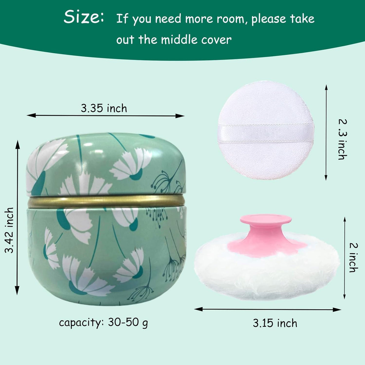 Body Powder Puff and Container for Dusting Powder, Women Powder Puff and Powder Case for Bath and Travel (Dandelion)