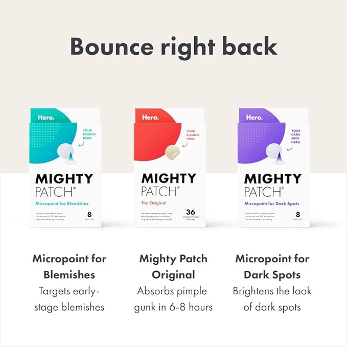 Mighty Patch Hero Cosmetics Micropoint™ for Dark Spots - Post-Blemish Dark Spot Patch with 395 Micropoints, Dermatologist Tested and Non-irritating (8 Count) (Pack of 2)