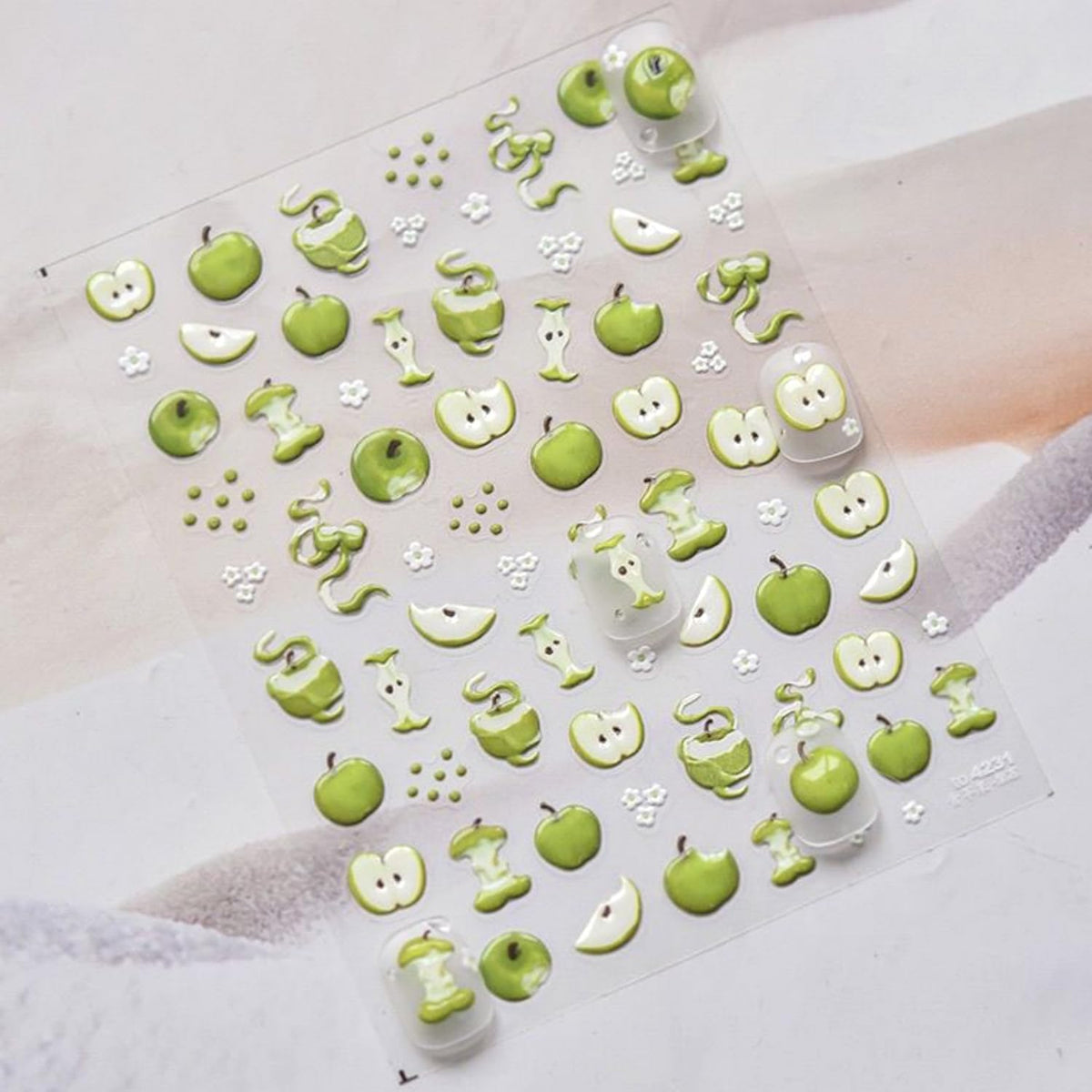 5D Embossed Nail Stickers for Nail Art Green Apple Nail Art Stickers White Flower Nail Decals Self Adhesive Spring Nails Supplies for Women Girls