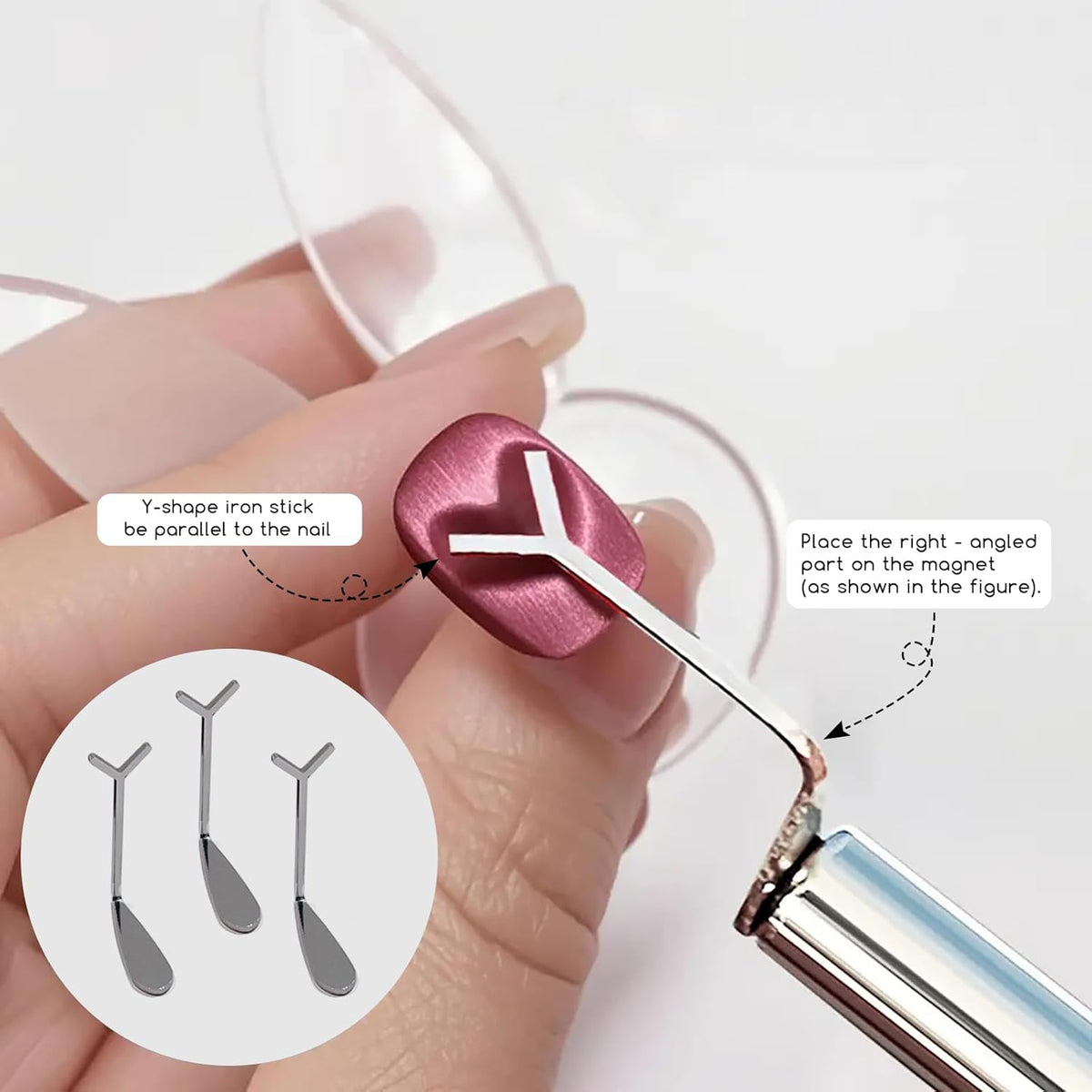 24 Pcs Cat Eye Magnet for Nails + 3 Y-Shaped Metal Brackets for Heart Cat Eye Effect Cylindrical Nail Magnet Magnetic Beads Magnet Double Ended Flower Magnet Stick for Cat Eye Nail Polish