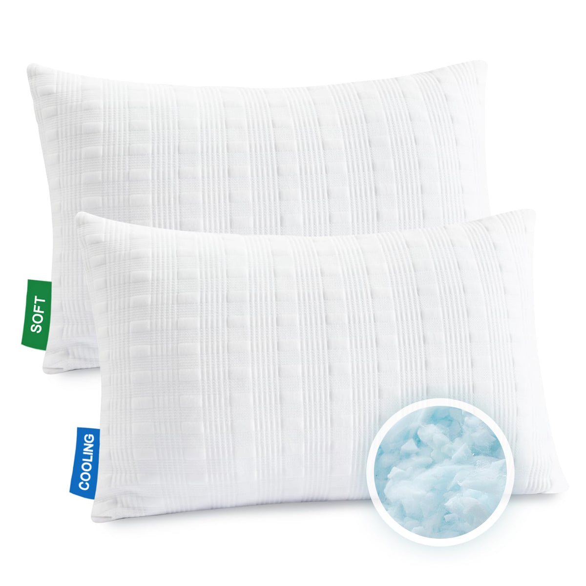 Meoflaw Cooling Pillows for Sleeping Queen Size Set of 2,Shredded Memory Foam Bed Pillow with Pillow Case-Double Sided Material,Adjustable Loft Queen Pillow for Side & Back Sleeper-Medium Firm