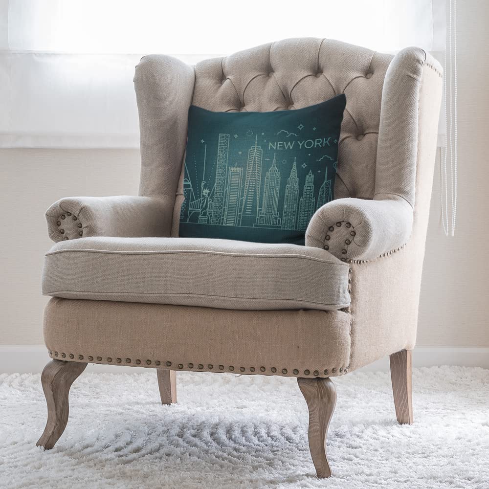 Beabes New York City Throw Pillow Cover,New York City Skyline Soft Square Cushion Case Covers Home Decor for Couch Sofa Bedroom Car Office 18x18 Inch Pillowcases