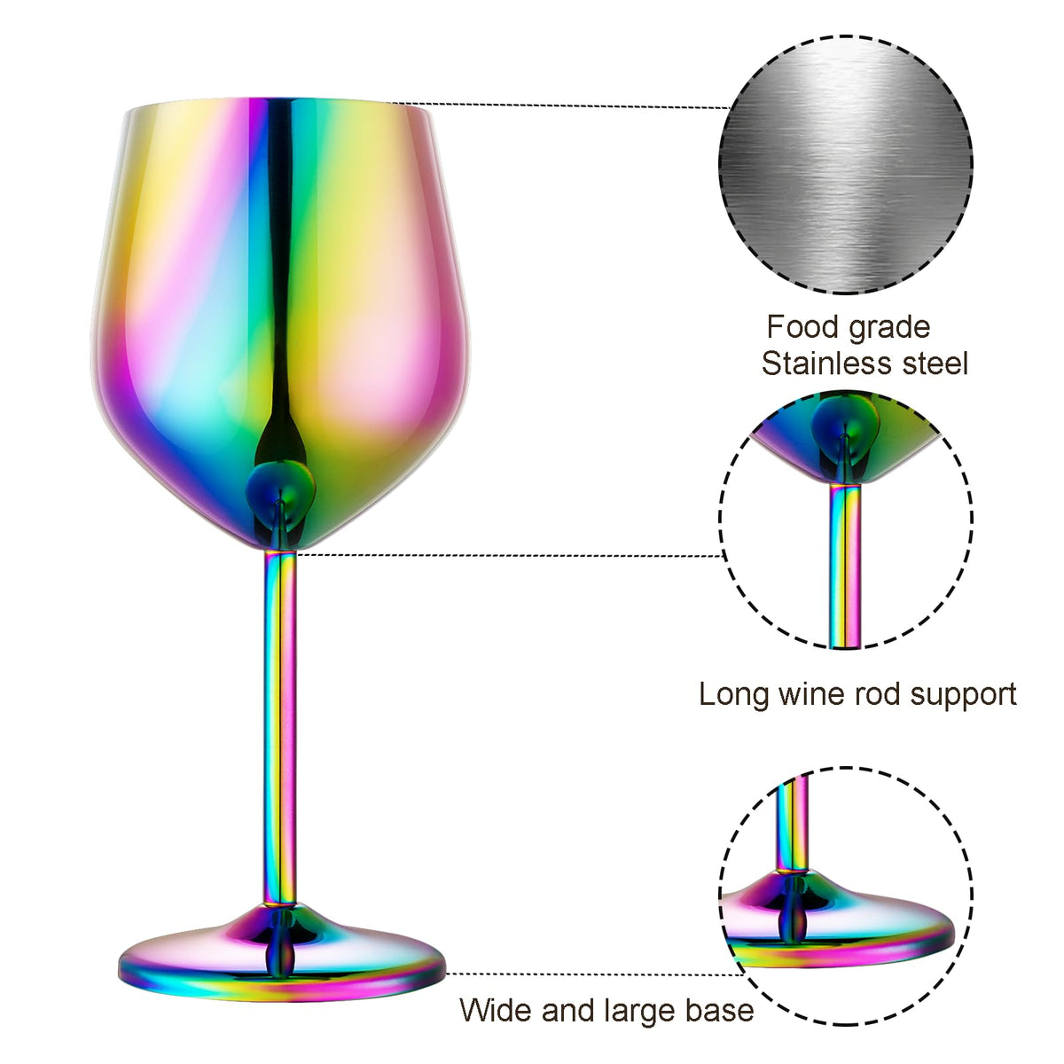 UNISWEET Stainless Steel Wine Glasses Set of 2, 18 oz Unbreakable Colorful Wine Glass Unique Metal Wine Goblets for Outdoor Capming and Pool Gift for Wine Lovers