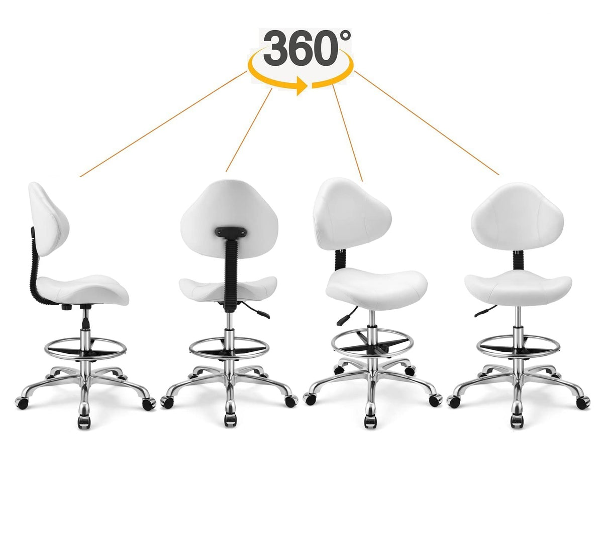 Kaleurrier Ergonomic Drafting Chair with Back Support,Multi-Functional Height Adjustable Swivel Rolling Stool,Multi-Purpose Home Office Desk Chair (White)