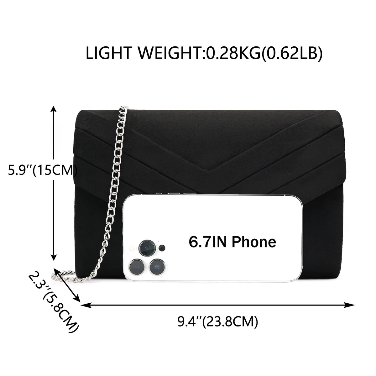 Milisente Clutch Purse for Women, Suede Envelope Evening Purses Crossbody Shoulder Clutch Bag (Black)