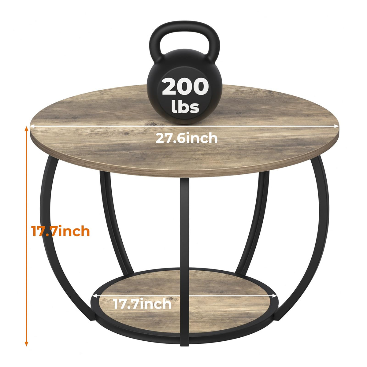GreenForest Coffee Table Round for Living Room, 27.6 inch 2 Tier Small Tea Tables with Storage, Farmhouse Center Table with Adjustable Feet, Grey Wash