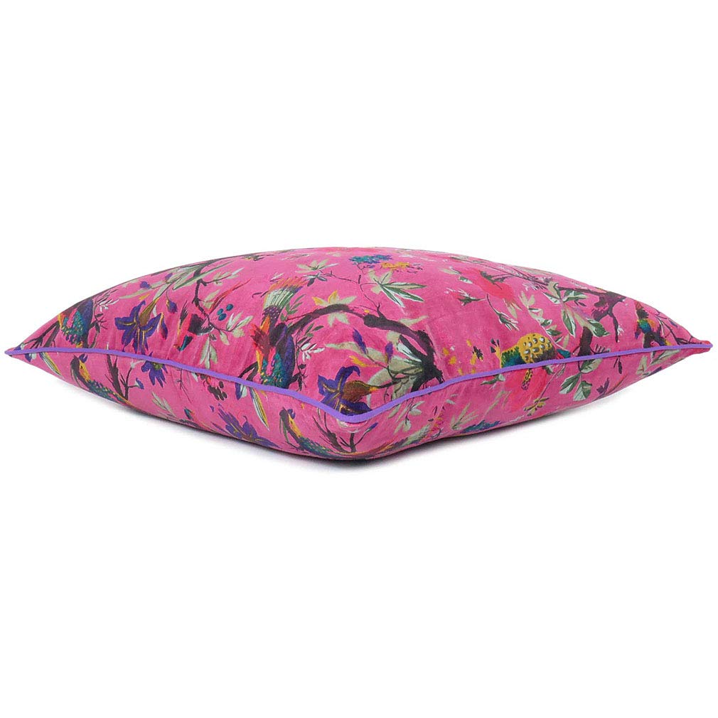 Eyes of India 20x20 inch Burgundy Red Velvet Floral Flower Bird Throw Pillow Sofa Cushion Cover Case Couch Colorful Boho Chic Bohemian Accent Indian Handmade Cover Only