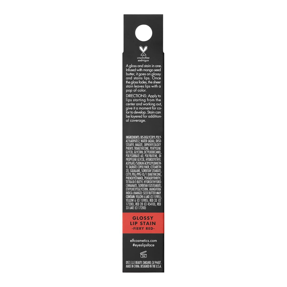 e.l.f. Glossy Lip Stain, Long-Lasting, Lightweight Lip Stain For A Sheer Pop Of Color & Subtle Gloss Finish, Vegan & Cruelty-Free, Fiery Red