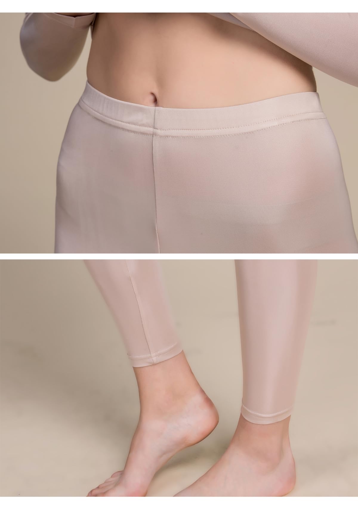 Grenasasilk Womens Silk Long Underwear Mulberry Silk Long Johns Silk Thermal Underwear Sets Cold Weather Base Layer (XL, Beige)